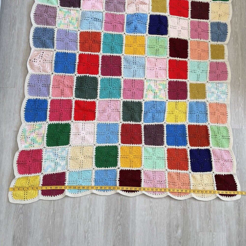 VTG Handmade GRANNY SQUARE Afghan 54" x 58" Multicolor Crochet Throw Blanket EUC - Picture 7 of 7